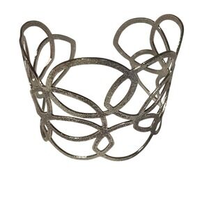 Silver Tone Openwork Cuff Bracelet Abstract Circles Modernist‎ Design